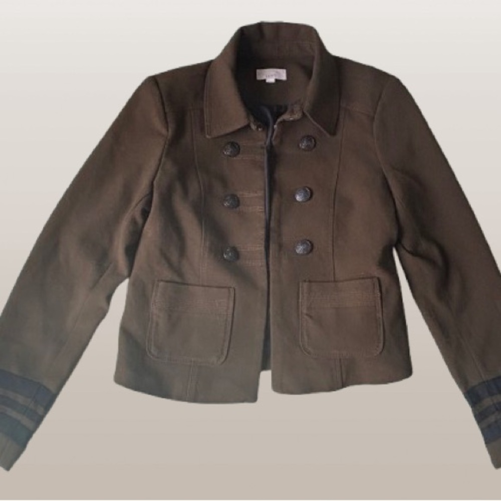 Loft Blazer Jacket Women Sz 8 Military Green Double Breasted Brass 6 Buttons